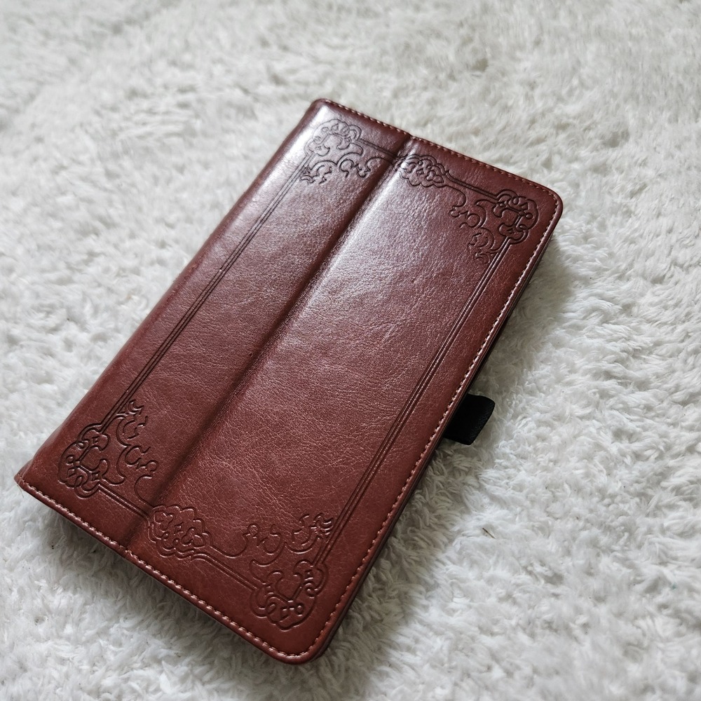 TiMoVO Kindle Fire HD 8 Case Brown Embossed Faux Leather Folio Stand Cover